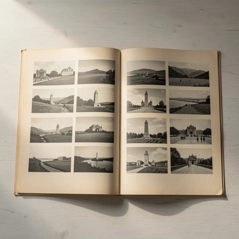 Ancien numéro de revue d&rsquo;art ouvert sur une double page de photographies en noir et blanc